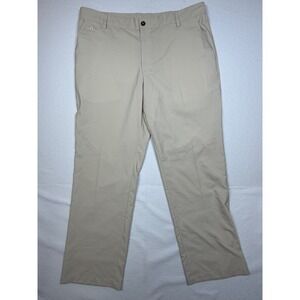 Adidas Climalite Golf Pants Mens 38x32 Beige Tan Performance Trousers Flat Front